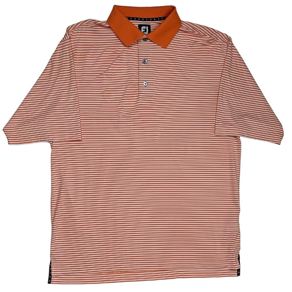 FootJoy FJ Men's Golf Polo Medium Stripe Orange White Stretch Short Sleeve FLAW